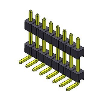 کانکتور هدر پین 2.54 میلی متری دو ردیفه R/A TYPE 1*2PIN به 1*40PIN H=2.54MM